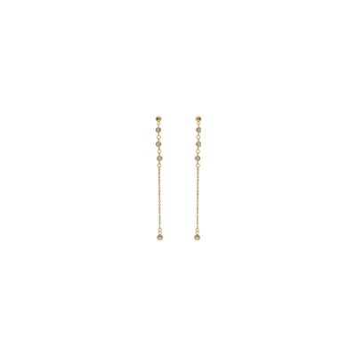 Boucles d'oreilles tige acier et pvd doré pendante avec oxydes blancs sertis clos