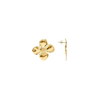 Boucles d'oreilles tige acier doré jaune fleur dim 37 x 37