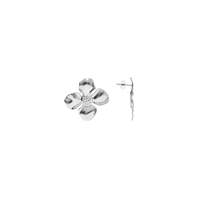 Boucles d'oreilles tige acier fleur dim 37 x 37