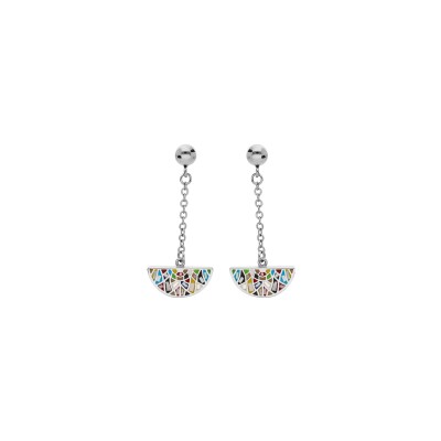 Boucles d'oreilles tige acier stella mia pendante demi sphere résine multi couleur et nacre