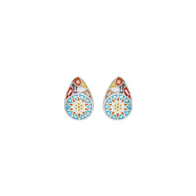 Boucles d'oreilles tige acier stella mia forme poire mosaique résine multi couleur et nacre