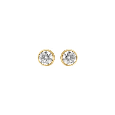 Boucles d'oreilles tige acier et pvd doré ronde oxyde blanc
