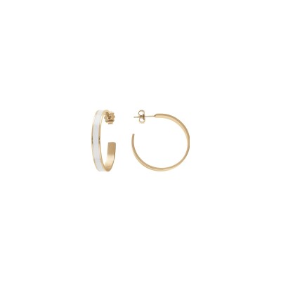 Boucles d'oreilles créoles acier et pvd doré 30mm résine blanche