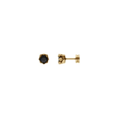 Boucles d'oreilles tige acier et pvd doré oxyde noir serti 5mm système vissé