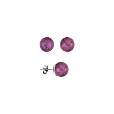 Boucles d'oreilles tige acier perles imitation violettes