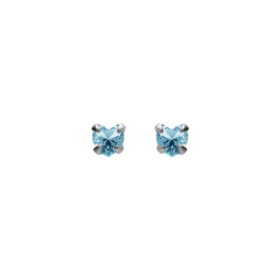 Boucles d'oreilles tige acier chirurgical pierre bleu ciel synthétique forme coeur 3mm