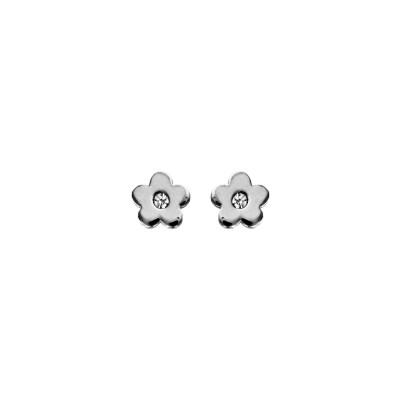 Boucles d'oreilles tige acier chirurgical fleur oxyde blanc