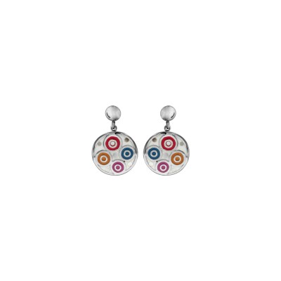 Boucles d'oreilles tige acier stella mia ronde pendante motif rond avec nacre