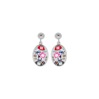 Boucles d'oreilles tige acier stella mia ovale visage multi couleurs rose et violet avec nacre