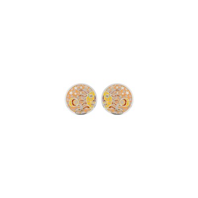 Boucles d'oreilles tige acier stella mia ronde soleil jaune orangé avec nacre