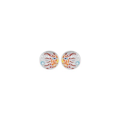 Boucles d'oreilles tige acier stella mia ronde soleil multicouleur avec nacre