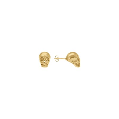 Boucles d'oreilles tige acier et doré tête de mort dim 13 x 9 mm