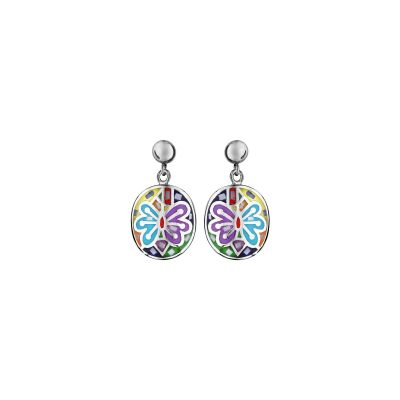 Boucles d'oreilles acier et nacre stella mia forme ovale papillon multi couleur
