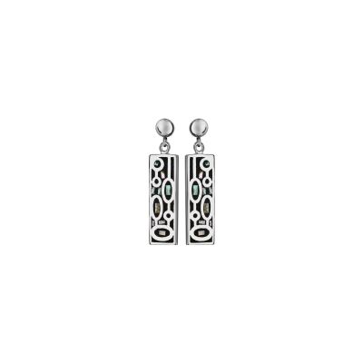 Boucles d'oreilles tige acier et nacre stella mia forme rectangulaire noir