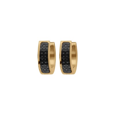 Boucles d'oreilles créoles acier doré jaune avec carbone