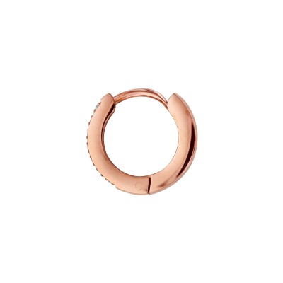 Boucles d'oreilles créoles acier et pvd rose articulée oxydes blancs sertis sur 1 face