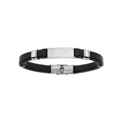 Bracelet acier et pu noir avec plaque à graver 19cm réglable