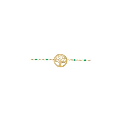 Bracelet acier et pvd doré résine turquoise imitation avec arbre de vie 16+3cm