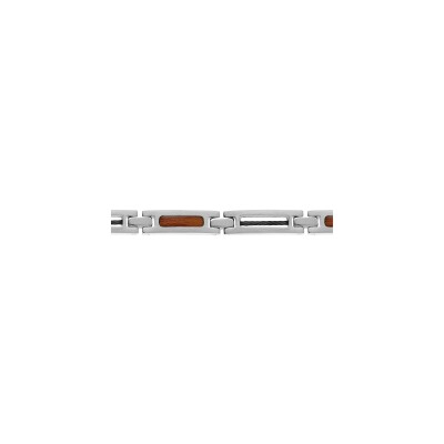 Bracelet acier cable noir et aspect bois 19,5+1,5cm réglable double fermoir