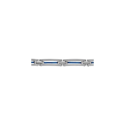 Bracelet acier et cable bleu 19+1,5cm réglable double fermoir