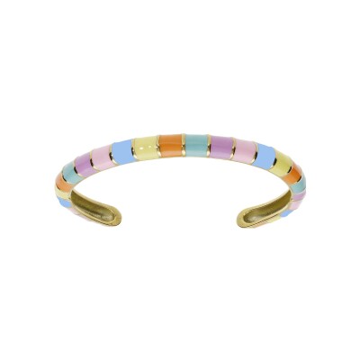 Bracelet acier et pvd doré jonc résines multicolores