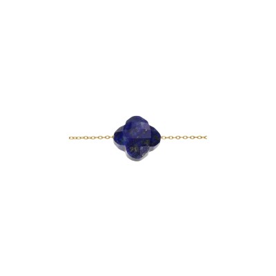 Bracelet acier pvd doré trèfle pierre imitation faceté bleu nuit 17+3cm