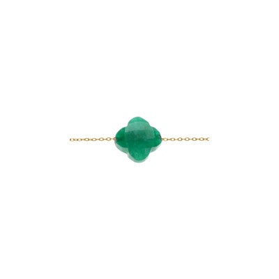 Bracelet acier pvd doré trèfle pierre imitation faceté verte 17+3cm