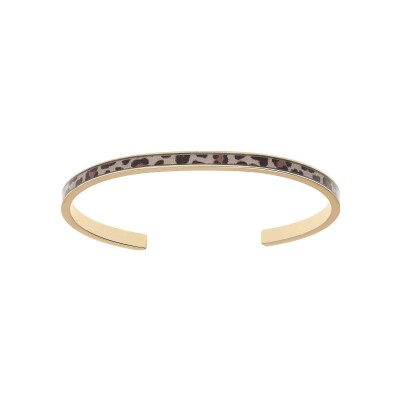 Bracelet acier doré stella mia rigide 4mm ouvert 58mm motif résine léopard