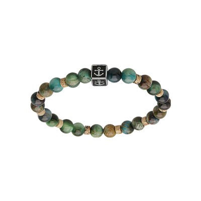 Bracelet acier junior perles oeil de tigre motif ancre