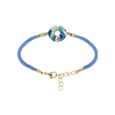 Bracelet acier doré jaune stella mia anneau résine cordon bleu ciel 16+3cm