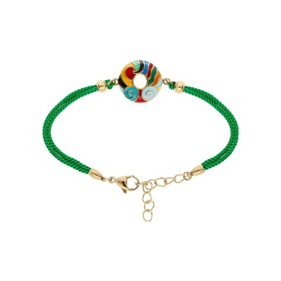 Bracelet acier doré jaune stella mia anneau résine multi couleur cordon vert 16+3cm