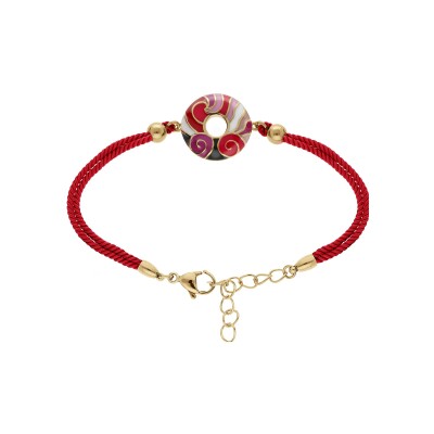 Bracelet acier doré jaune stella mia résine rouge cordon rouge 16+3cm