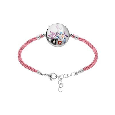 Bracelet acier stella mia rond résine multi couleur et nacre cordon rose 15,5+3,5cm