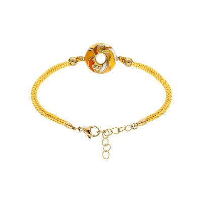 Bracelet acier doré jaune stella mia résine orangé cordon jaune 16+3cm