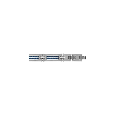 Bracelet acier et double cable bleu 19,5cm+1 double fermoir