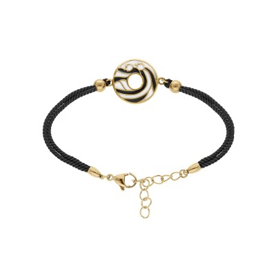 Bracelet acier doré jaune stella mia résine blanche et noire cordon noir 16+3cm