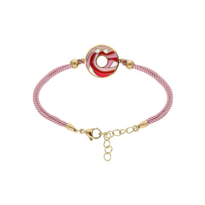 Bracelet acier doré jaune stella mia résine rose cordon rose 16+3cm