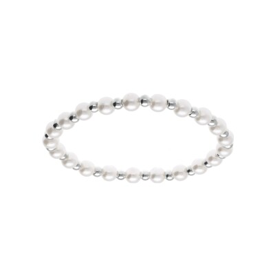 Bracelet acier extensible perle blanche imitation