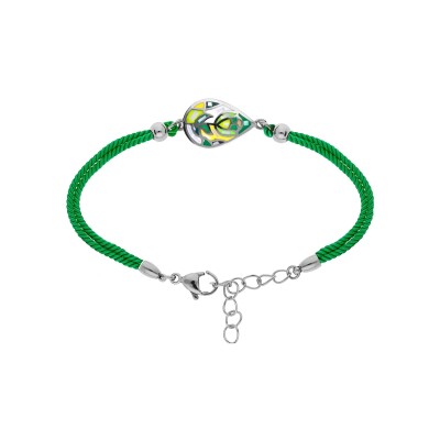 Bracelet acier stella mia goutte nacre et résine bleu vert cordon vert 16+3cm