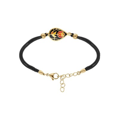 Bracelet acier doré jaune stella mia goutte résine noire et rouge cordon noir 16+3cm
