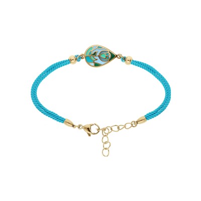 Bracelet acier doré jaune stella mia goutte résine bleu vert cordon cotton turquoise 16+3cm