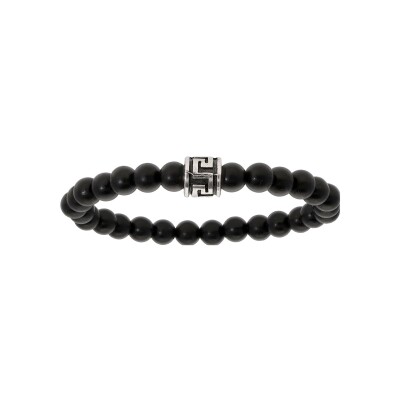 Bracelet acier extensible perles bois noir avec motif grecque petit modele