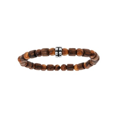Bracelet acier extensible perles bois marron et motif petit modele