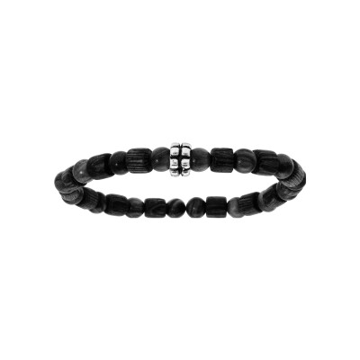 Bracelet acier extensible perles bois noir et motif petit modele