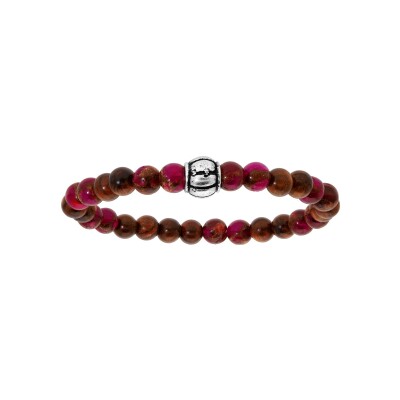 Bracelet acier extensible perles bois et quartz rose et motif petit modèle
