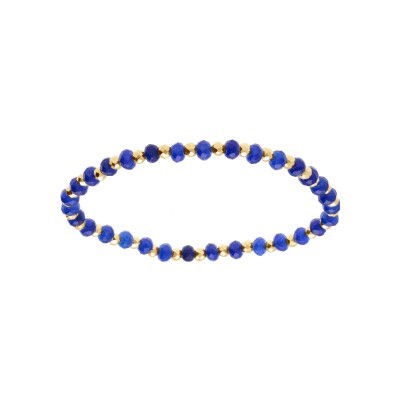 Bracelet extensible agate bleue véritable et boules acier doré