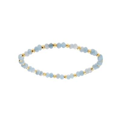 Bracelet extensible agate bleu ciel véritable et boules acier doré