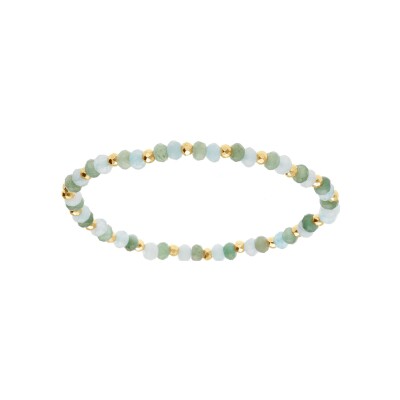 Bracelet extensible amazonite et aventurine véritable et boules acier doré