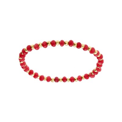 Bracelet extensible agate eponge véritable et boules acier doré