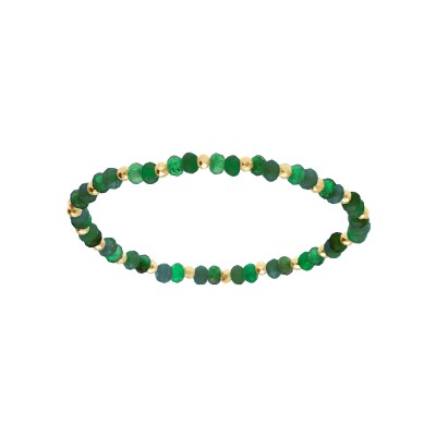Bracelet extensible jade et agate verte véritable et boules acier doré